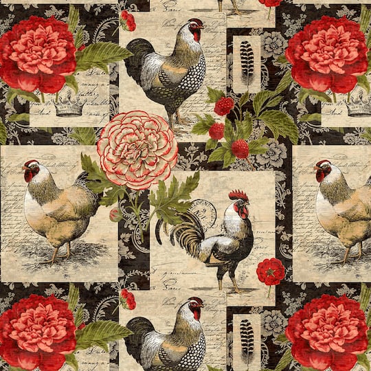 Springs Creative French Rooster Floral Cotton Fabric